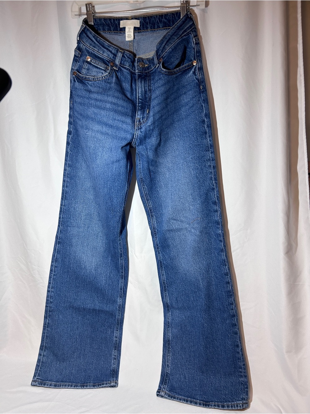 H&M High Rise Flare Jeans Womens 6 Blue Wash Wide Leg Stretch Denim